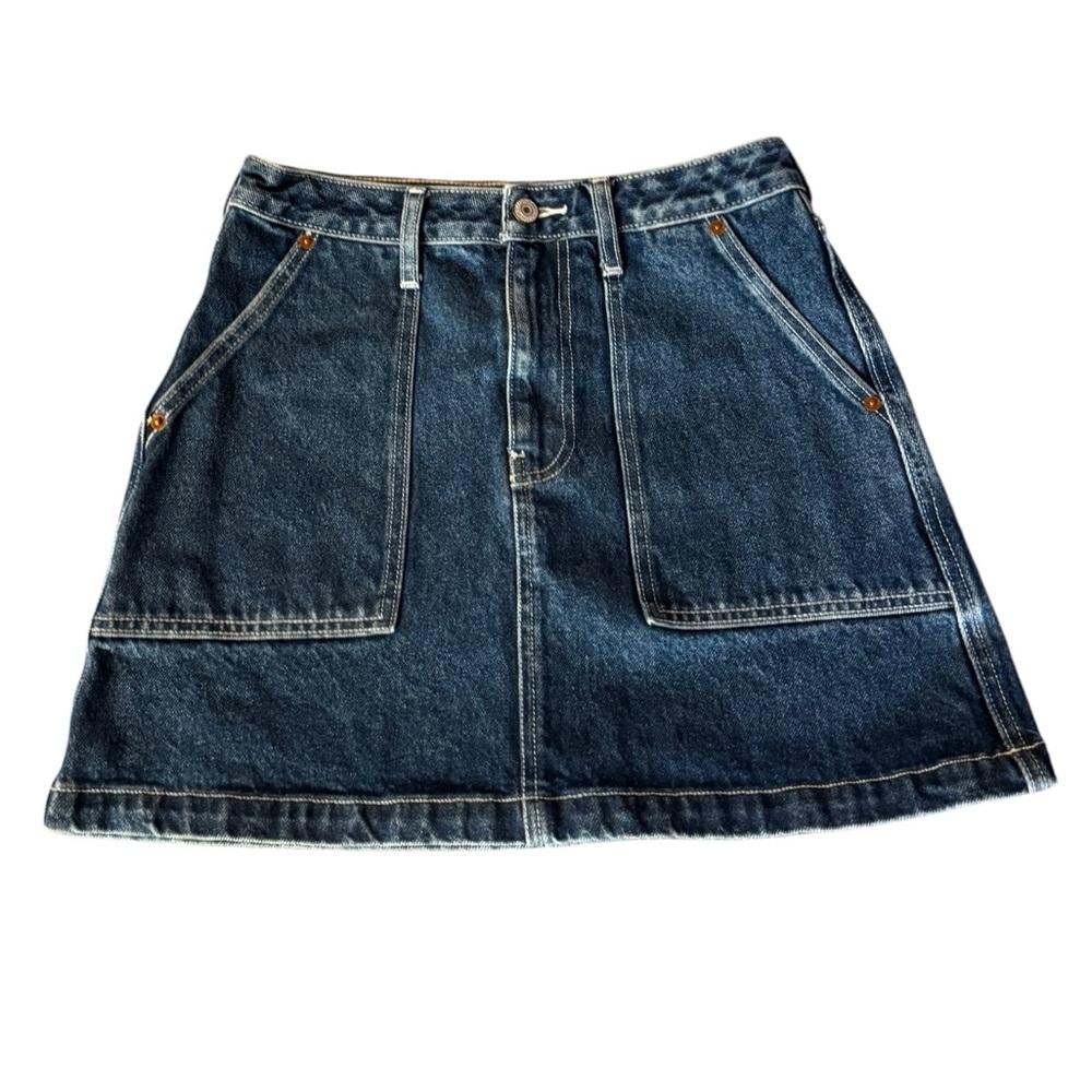 Abercrombie & Fitch Natural Rise Skirt Women Blue Denim A-Line Belt Skirt 27/4